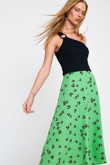 Dot & X Mila Floral Midi Skirt in Green