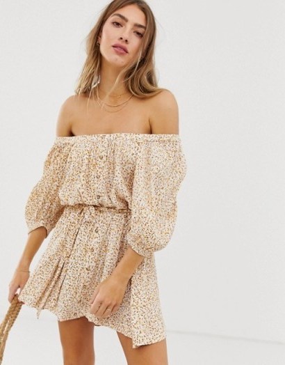 Faithfull Clarence floral dress in Dahlia Floral | floaty off the shoulder summer mini - flipped