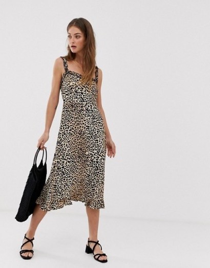 Faithfull Noemie leopard midi dress in Le cinq animal | ruffle trimmed dresses - flipped