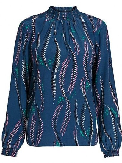 Oliver Bonas Feather Print Blue Blouse in Blue / abstract prints - flipped