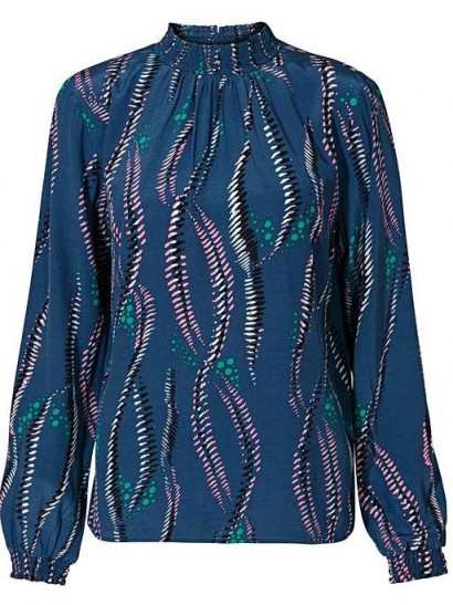 Oliver Bonas Feather Print Blue Blouse in Blue / abstract prints