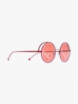 Fendi Eyewear Red Logo Lens Round Sunglasses / designer eyewear - flipped