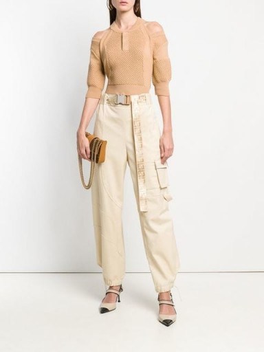 FENDI logo belted cargo trousers | casual luxe | beige side pocket pants - flipped