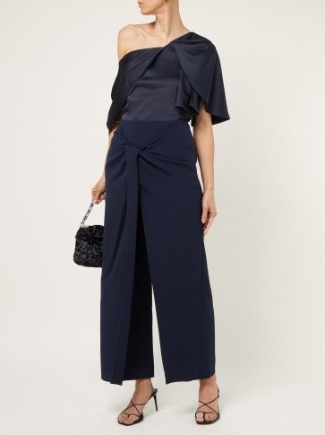 Chic knot front navy trousers ~ ROLAND MOURET Fenwick knotted high-rise crepe trousers - flipped