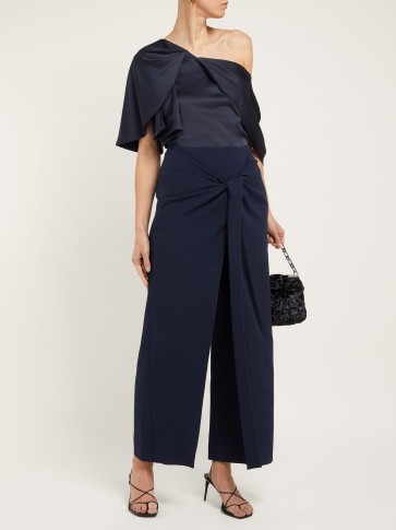 Chic knot front navy trousers ~ ROLAND MOURET Fenwick knotted high-rise crepe trousers
