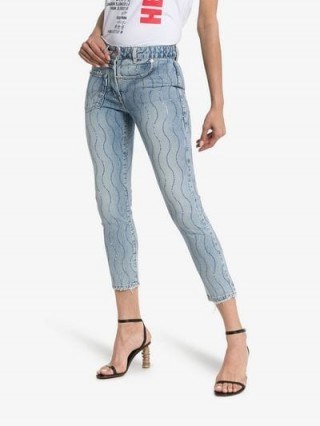 Filles A Papa Crystal Wave-Embellished Twisted Jeans / shimmering denim - flipped