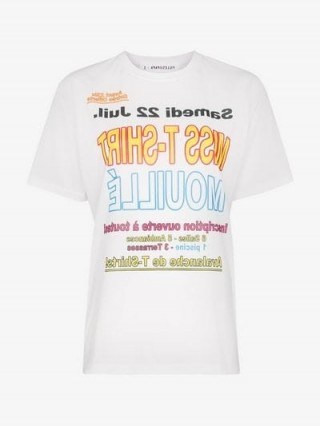 Filles A Papa Slogan Print Crew Neck T-Shirt in White / multicoloured slogans in French - flipped