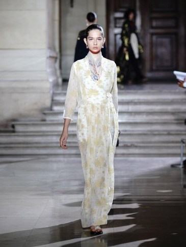 RUNWAY MAME KUROGOUCHI Floral fil-coupé chiffon wrap dress | Matches Fashion - flipped