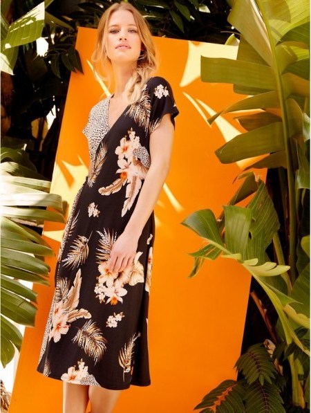Floral Mix Print Wrap Dress In Black | M&Co | - flipped