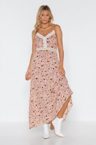 Nasty Gal Floral to Ceiling Crochet Maxi Dress in Pink - flipped