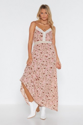 Nasty Gal Floral to Ceiling Crochet Maxi Dress in Pink