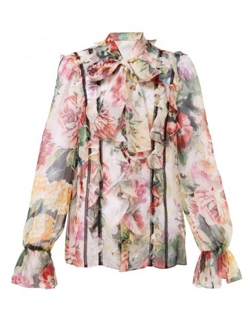 DOLCE & GABBANA Floral-print tie-neck silk-blend chiffon blouse | Matches Fashion - flipped