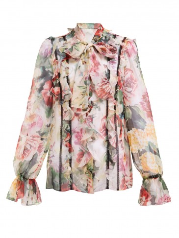DOLCE & GABBANA Floral-print tie-neck silk-blend chiffon blouse | Matches Fashion