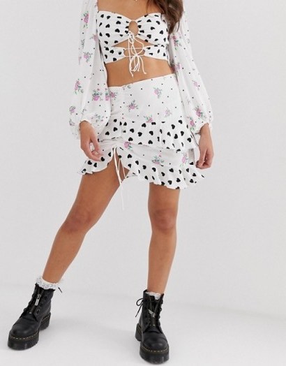 For Love & Lemons Lucia mini skirt in white / mixed prints - flipped