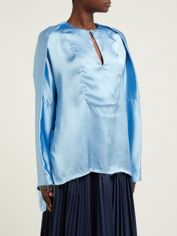 LOEWE Frayed V-neck satin blouse in blue