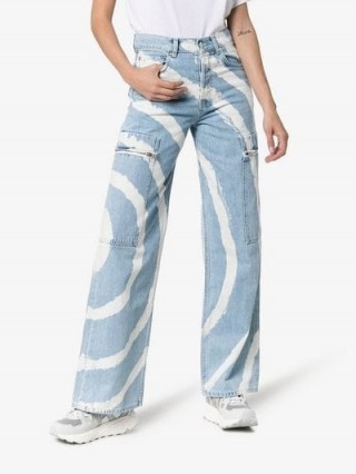 Ganni Blackstone Tie-Dye Cargo Jeans in Blue and White / retro denim