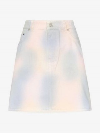 Ganni Shiloh Tie Dye Denim Mini Skirt | front zip A-line skirts