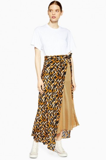Topshop Boutique Geometric Print Silk Skirt | mixed prints | asymmetric skirts