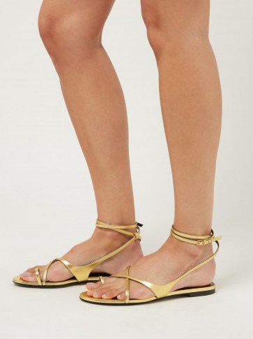 SAINT LAURENT Gia gold leather sandals ~ strappy summer vacation flats - flipped