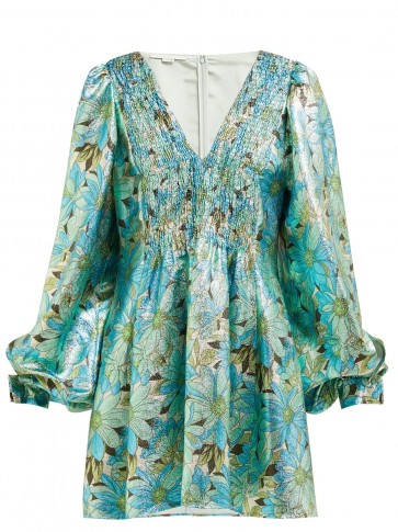 STELLA MCCARTNEY Gianna green and blue floral-print lamé dress ~ metallic eveningwear