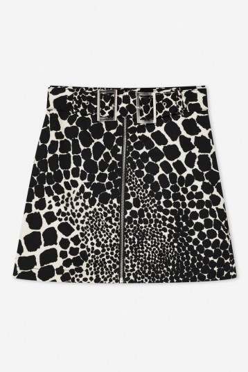 Topshop Giraffe Denim Mini Skirt in Monochrome | black and white animal skirts - flipped