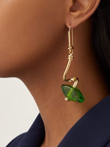 MARNI Green glass-bead spiral-bar earrings ~ gold tone statement drops - flipped
