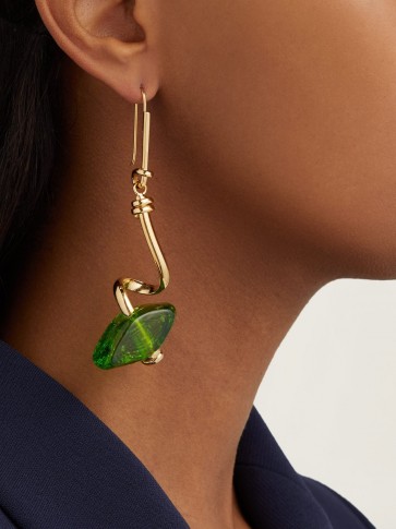 MARNI Green glass-bead spiral-bar earrings ~ gold tone statement drops