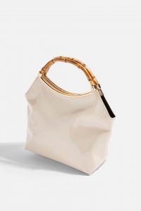 Topshop Gloria Bamboo Handle Tote Bag in Ivory | glossy neutral bag