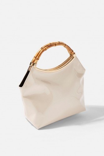 Topshop Gloria Bamboo Handle Tote Bag in Ivory | glossy neutral bag - flipped