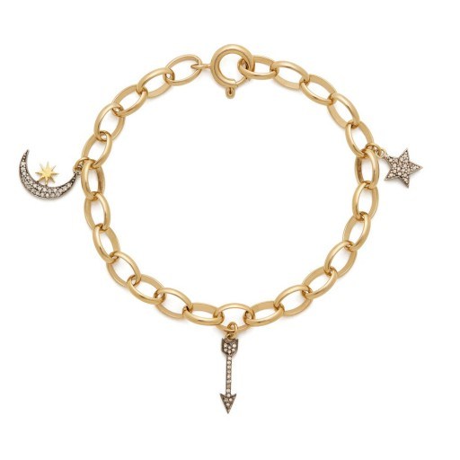 Kirstie Le Marque GOLD BRACELET CHAIN WITH PAVÉ DIAMOND CHARMS in Yellow Gold | celestial charm bracelets - flipped