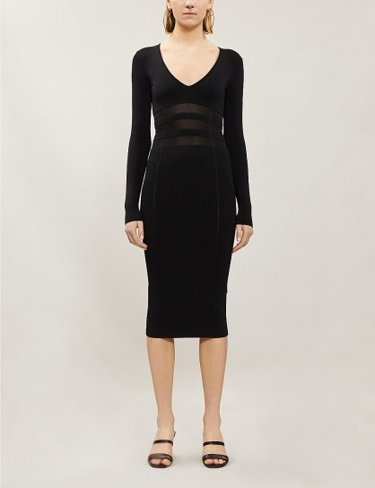 GOOD AMERICAN Panelled asymmetric stretch-knit dress in black | fitted LBD - flipped