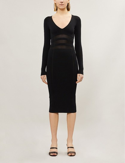 GOOD AMERICAN Panelled asymmetric stretch-knit dress in black | fitted LBD