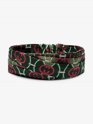 Gucci Green And Pink Logo Silk Wrap Headband / designer headbands - flipped