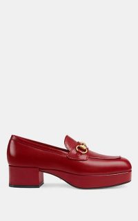 GUCCI Leather Platform Loafers in Hibiscus ~ chunky red loafer