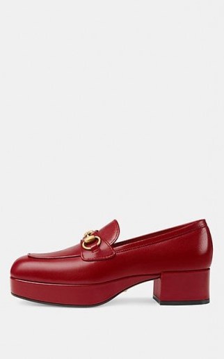 GUCCI Leather Platform Loafers in Hibiscus ~ chunky red loafer - flipped