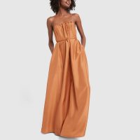 Three Graces GWENDOLINE DRESS in Copper Silk | feminine thin strap maxi