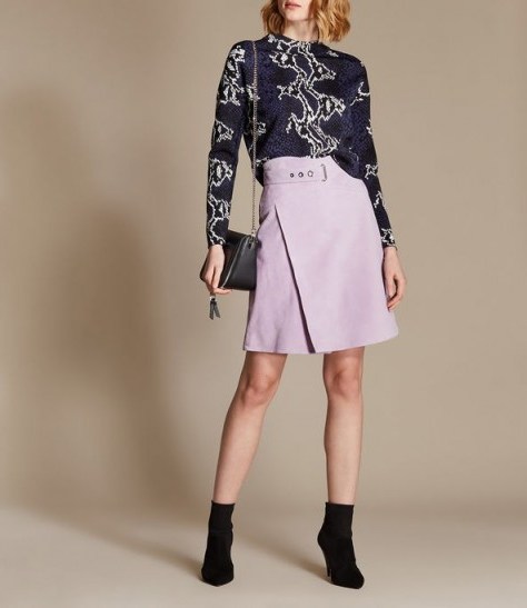 KAREN MILLEN High-Waisted Suede Skirt in Lilac ~ wrap A-line - flipped