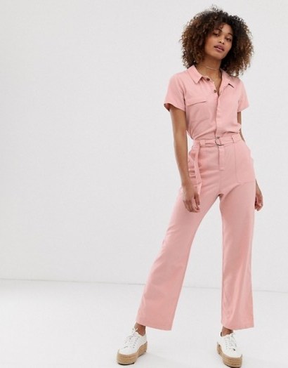 Hollister belted boilersuit in pink - flipped