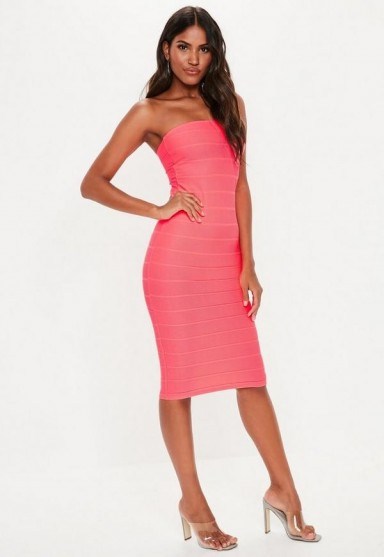 MISSGUIDED hot pink bandeau bandage midi dress ~ bright strapless bodycon - flipped