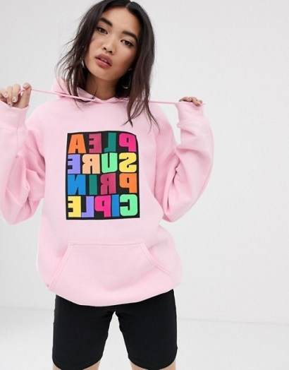House of Holland Pleasure Principle hoodie in pink – slogan hoodies - flipped