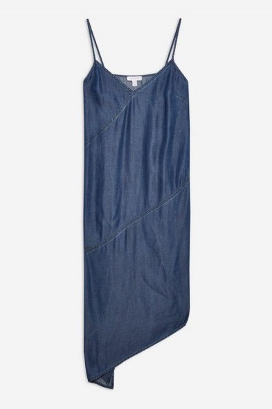 Topshop Indigo Asymmetric Midi Dress | blue slip dresses
