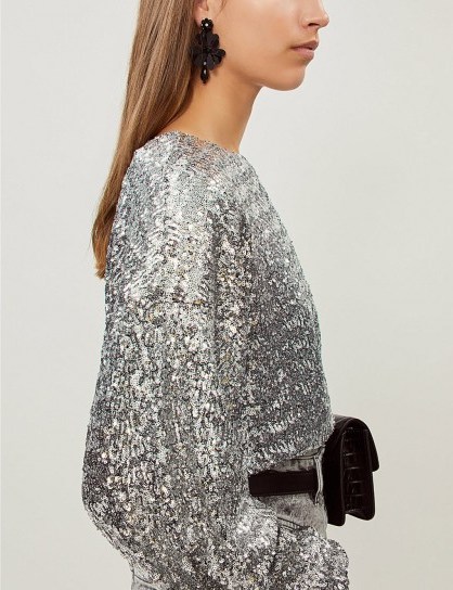 ISABEL MARANT Olivia oversized sequinned top in silver ~ metallic long sleeve crew neck - flipped