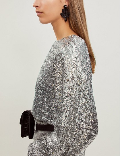 ISABEL MARANT Olivia oversized sequinned top in silver ~ metallic long sleeve crew neck