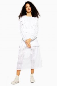 Topshop Ivory Broderie Frill Midi Dress | semi sheer spring dresses