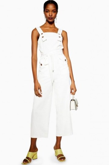 Topshop Ivory Pinafore Button Jumpsuit | casual crop leg jumpsuits - flipped