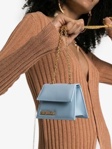 JACQUEMUS blue Le Piccolo mini leather shoulder bag | small chain strap bags - flipped