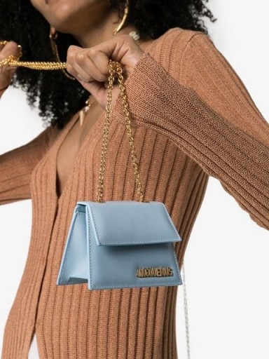 JACQUEMUS blue Le Piccolo mini leather shoulder bag | small chain strap bags