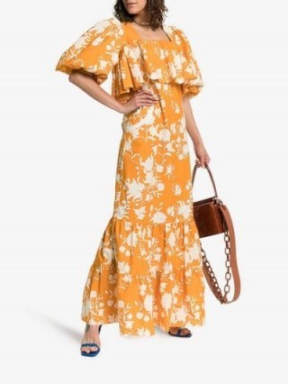 Johanna Ortiz Listen To Your Heart Floral Print Maxi Dress in Orange and White / long vintage style dresses - flipped