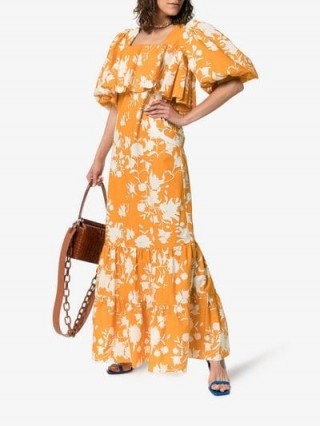 Johanna Ortiz Listen To Your Heart Floral Print Maxi Dress in Orange and White / long vintage style dresses