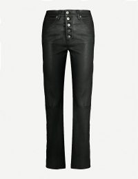 JOSEPH Den straight high-rise leather trousers in black